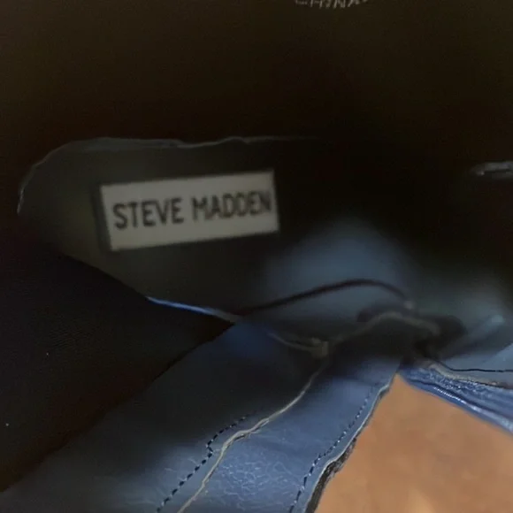 Steve Madden Edit Navy Velvet High Heel Mid-Calf Boots - Picture 7 of 9